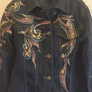 DG2 Diane Gilman Painted Gray Denim Jean Jacket XS
